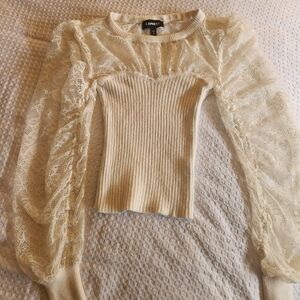 Express Ivory Lace Sleeve Sweater